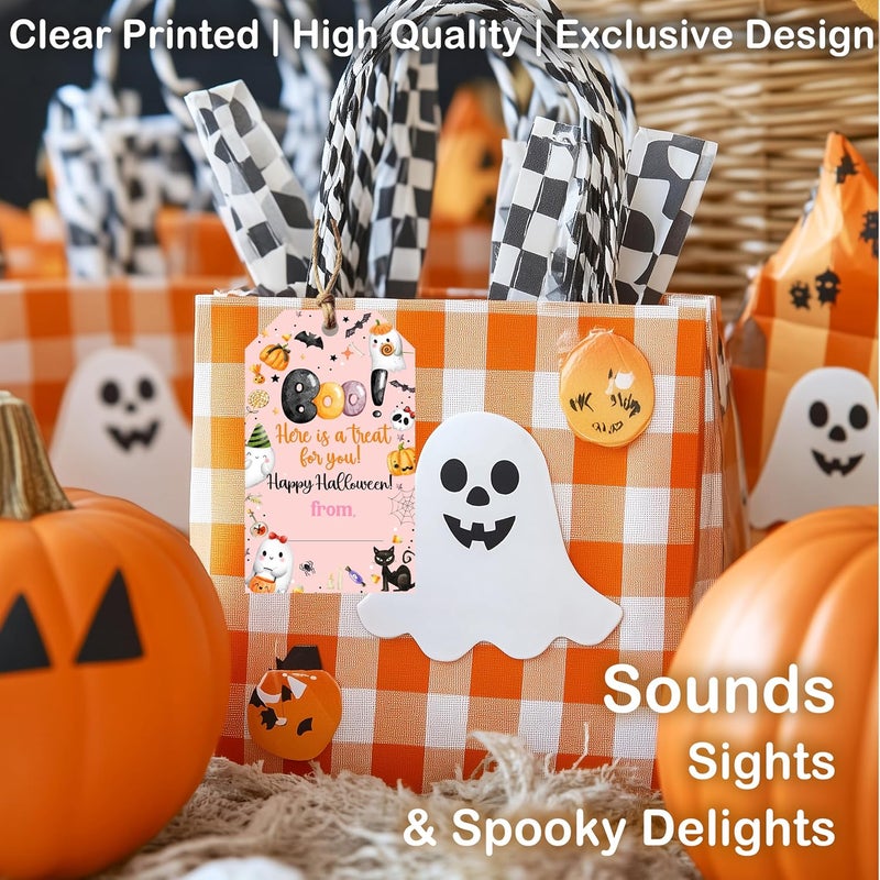 HandEasy 50 Pcs Halloween Tags with String, 2.1"×3.5" Boo Paper Gifts Tags, Pumpkin Trick or Treat for Candy, Ghost Happy Halloween Gifts Tag Wrap for Party Favor - B05 - Image 5